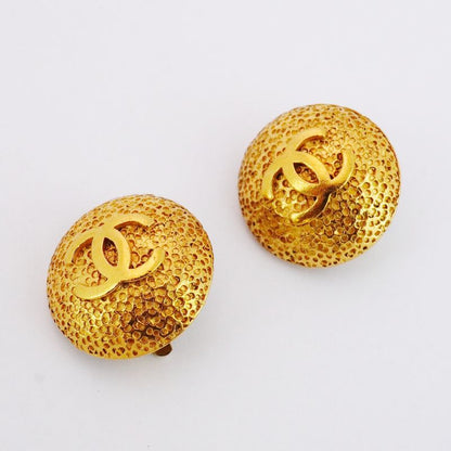 Chanel Earrings Vintage Coco Mark Round Shape Circle GP Plated Gold Ladies