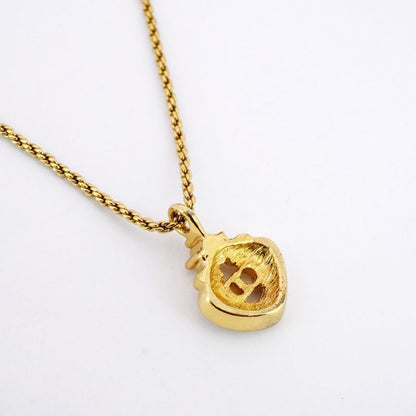 Christian Dior Necklace CD Logo GP Plated Rhinestone Gold Ladies