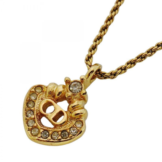 Christian Dior Necklace CD Logo GP Plated Rhinestone Gold Ladies