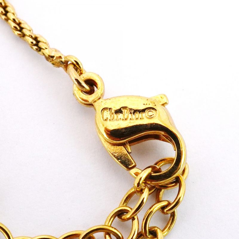 Christian Dior Necklace CD Logo GP Plated Rhinestone Gold Ladies