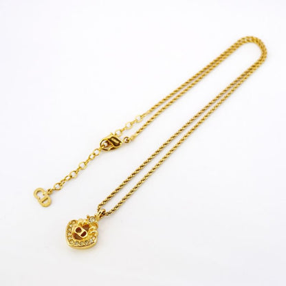 Christian Dior Necklace CD Logo GP Plated Rhinestone Gold Ladies