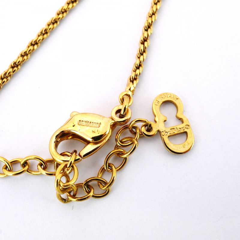 Christian Dior Necklace CD Logo GP Plated Rhinestone Gold Ladies