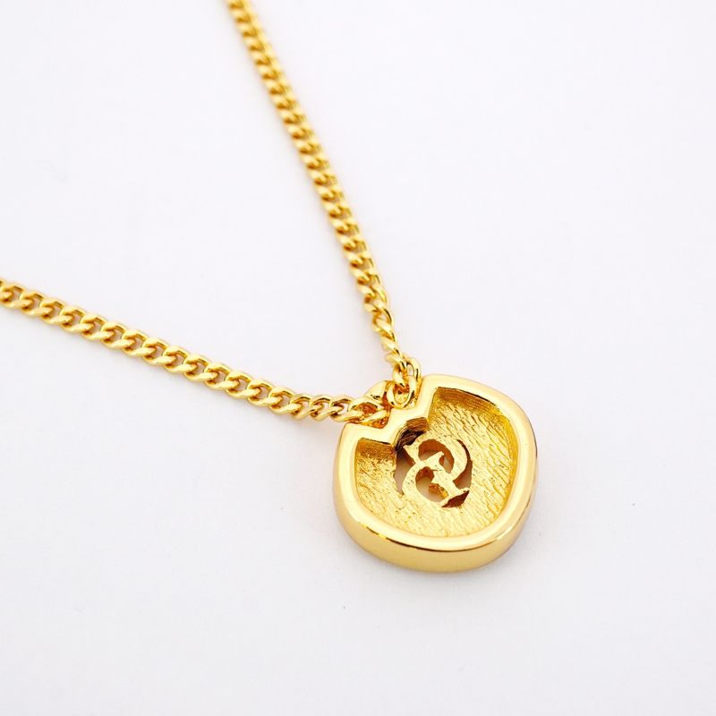 Christian Dior Necklace CD Logo GP Plated Rhinestone Gold Ladies