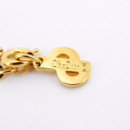 Christian Dior Necklace CD Logo GP Plated Rhinestone Gold Ladies