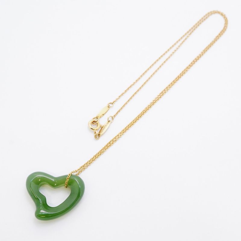 Tiffany & Co Necklace Open Heart 18K Yellow Gold Yellow Gold Nephrite Ladies