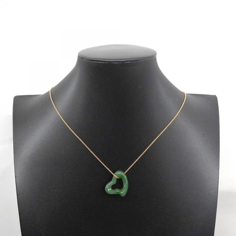 Tiffany & Co Necklace Open Heart 18K Yellow Gold Yellow Gold Nephrite Ladies