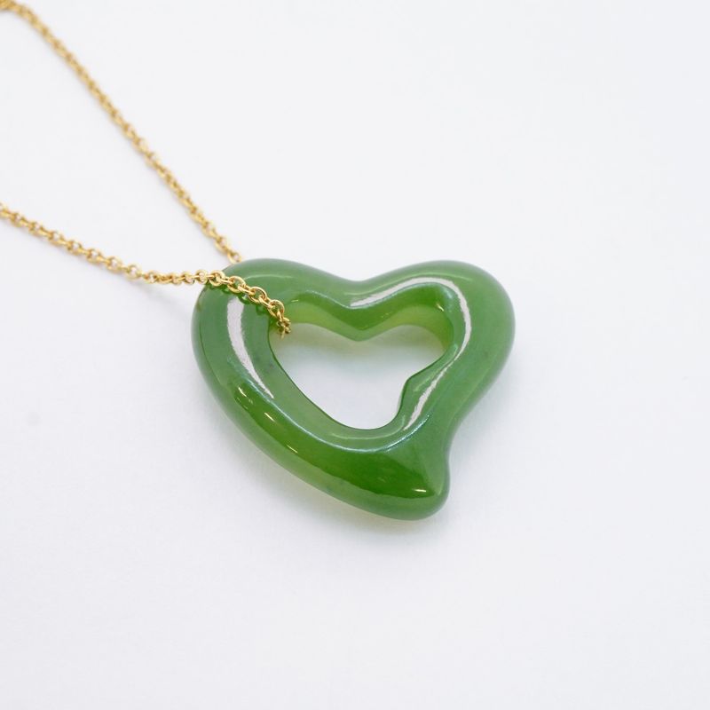 Tiffany & Co Necklace Open Heart 18K Yellow Gold Yellow Gold Nephrite Ladies