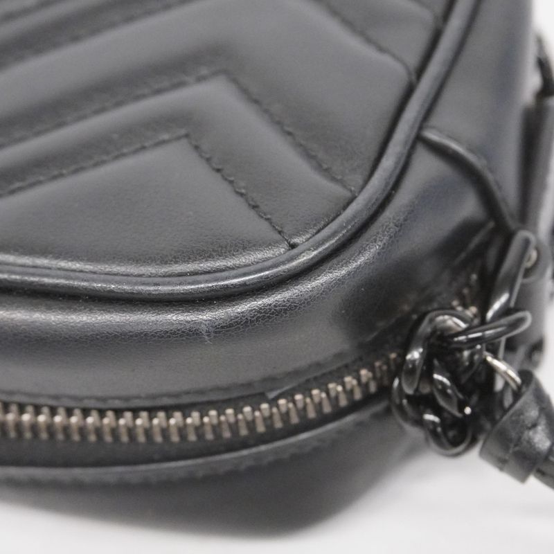 Gucci Shoulder Bag GG Marmont 634936 Leather Black Silver Hardware Women