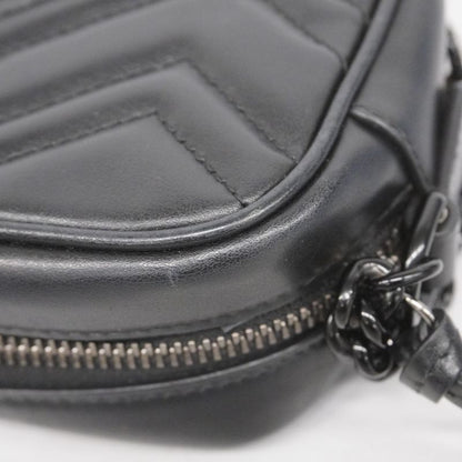 Gucci Shoulder Bag GG Marmont 634936 Leather Black Silver Hardware Women
