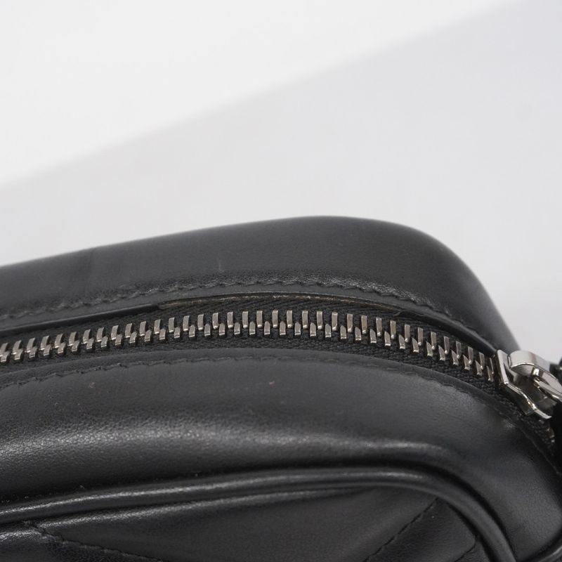 Gucci Shoulder Bag GG Marmont 634936 Leather Black Silver Hardware Women