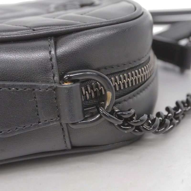 Gucci Shoulder Bag GG Marmont 634936 Leather Black Silver Hardware Women