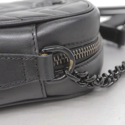 Gucci Shoulder Bag GG Marmont 634936 Leather Black Silver Hardware Women