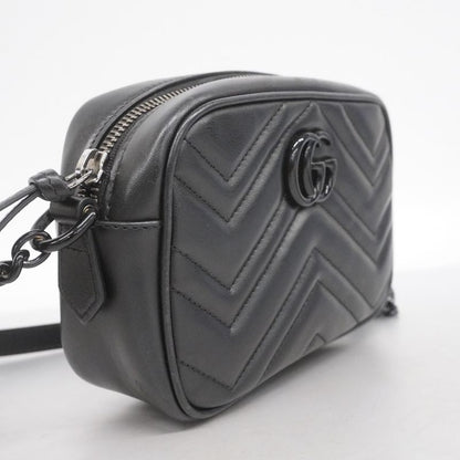 Gucci Shoulder Bag GG Marmont 634936 Leather Black Silver Hardware Women