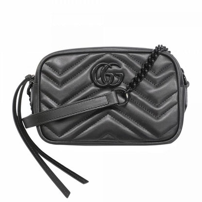 Gucci Shoulder Bag GG Marmont 634936 Leather Black Silver Hardware Women