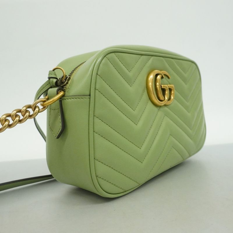 Gucci Shoulder Bag GG Marmont 447632 Leather Green Gold Hardware Women