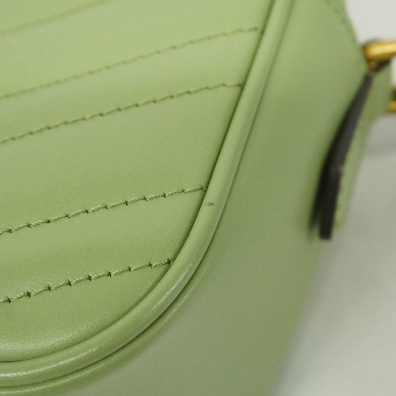 Gucci Shoulder Bag GG Marmont 447632 Leather Green Gold Hardware Women