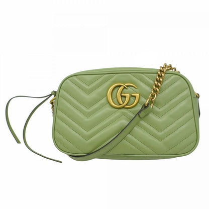 Gucci Shoulder Bag GG Marmont 447632 Leather Green Gold Hardware Women