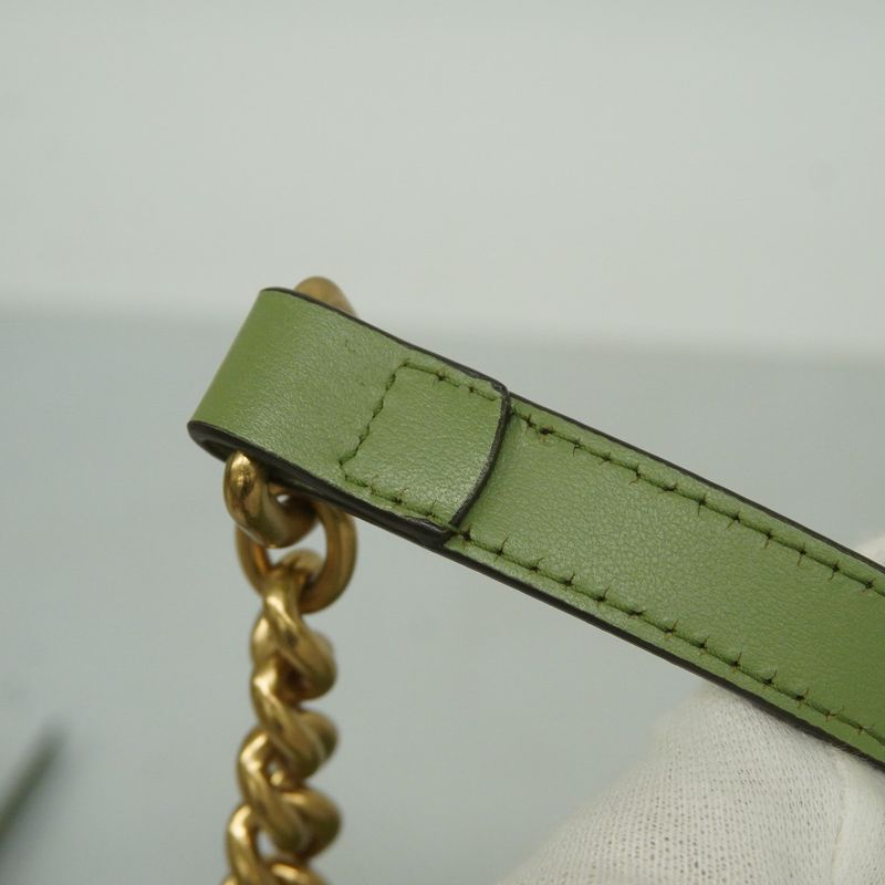 Gucci Shoulder Bag GG Marmont 447632 Leather Green Gold Hardware Women