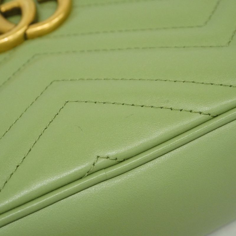 Gucci Shoulder Bag GG Marmont 447632 Leather Green Gold Hardware Women