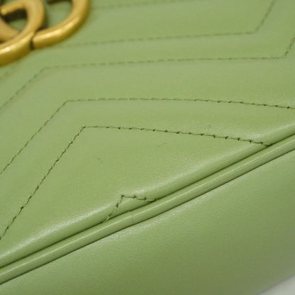 Gucci Shoulder Bag GG Marmont 447632 Leather Green Gold Hardware Women