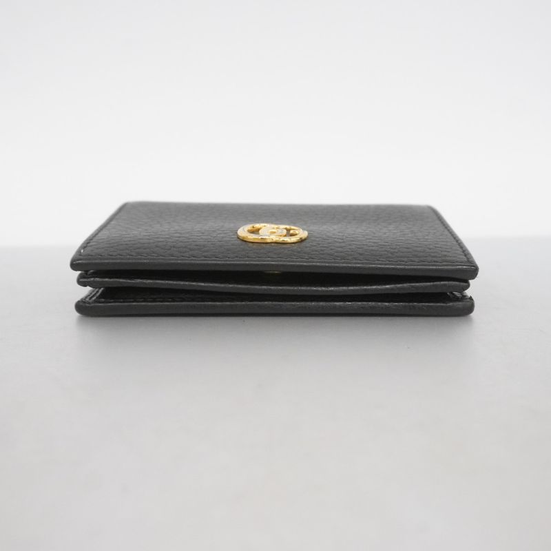 Gucci Wallet GG Marmont 456126 Leather Black Gold Hardware Women