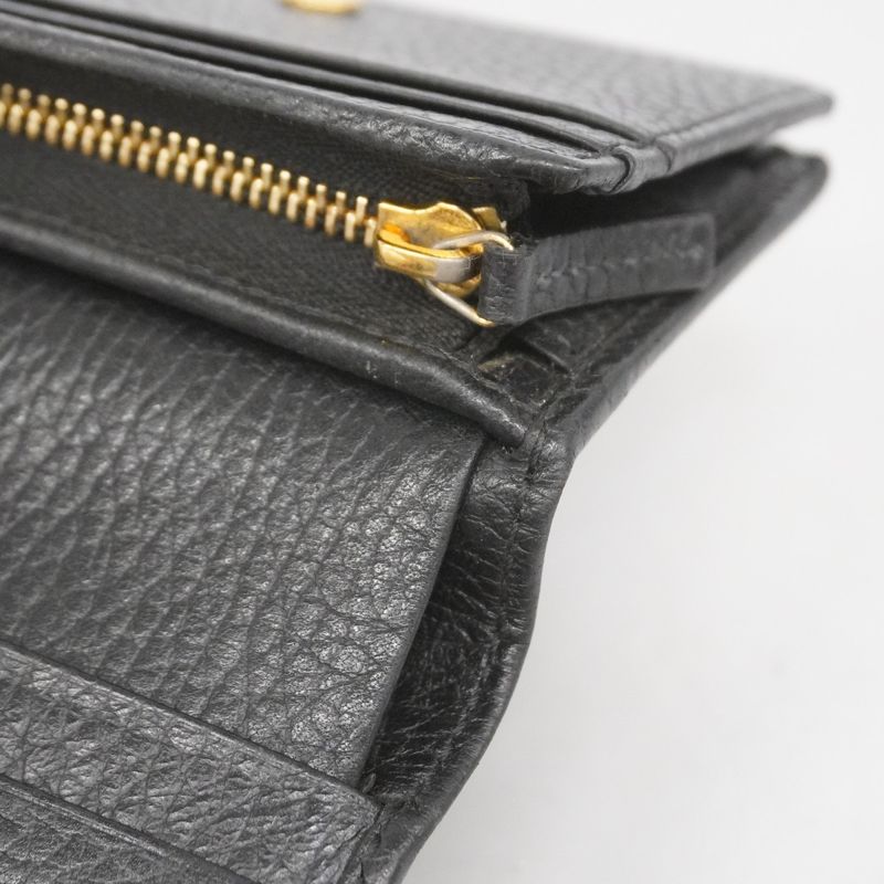 Gucci Wallet GG Marmont 456126 Leather Black Gold Hardware Women