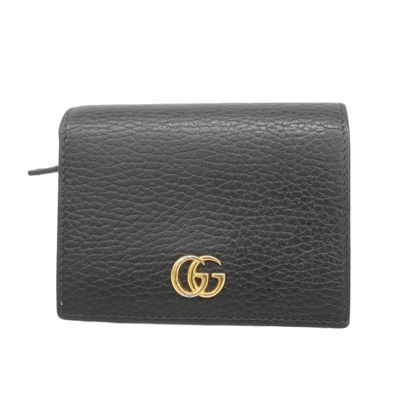 Gucci Wallet GG Marmont 456126 Leather Black Gold Hardware Women
