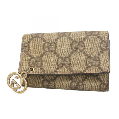 Gucci Key Case GG Supreme 212111 PVC Brown Chien Pan Gold Hardware Men Women