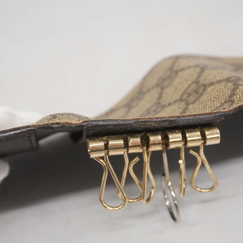 Gucci Key Case GG Supreme 212111 PVC Brown Chien Pan Gold Hardware Men Women