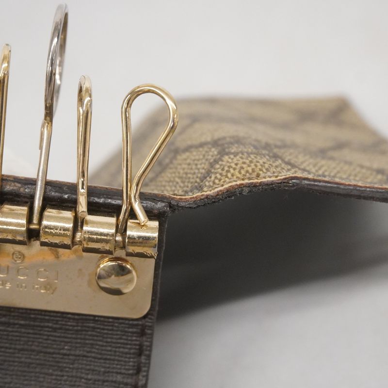 Gucci Key Case GG Supreme 212111 PVC Brown Chien Pan Gold Hardware Men Women