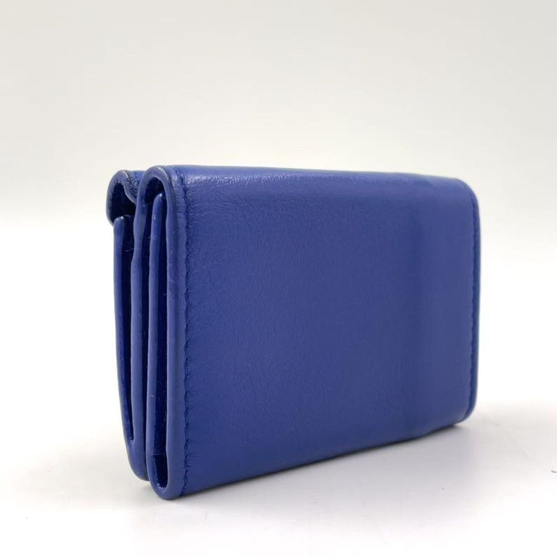 Balenciaga Paper Mini Leather Blue Trifold Wallet Silver