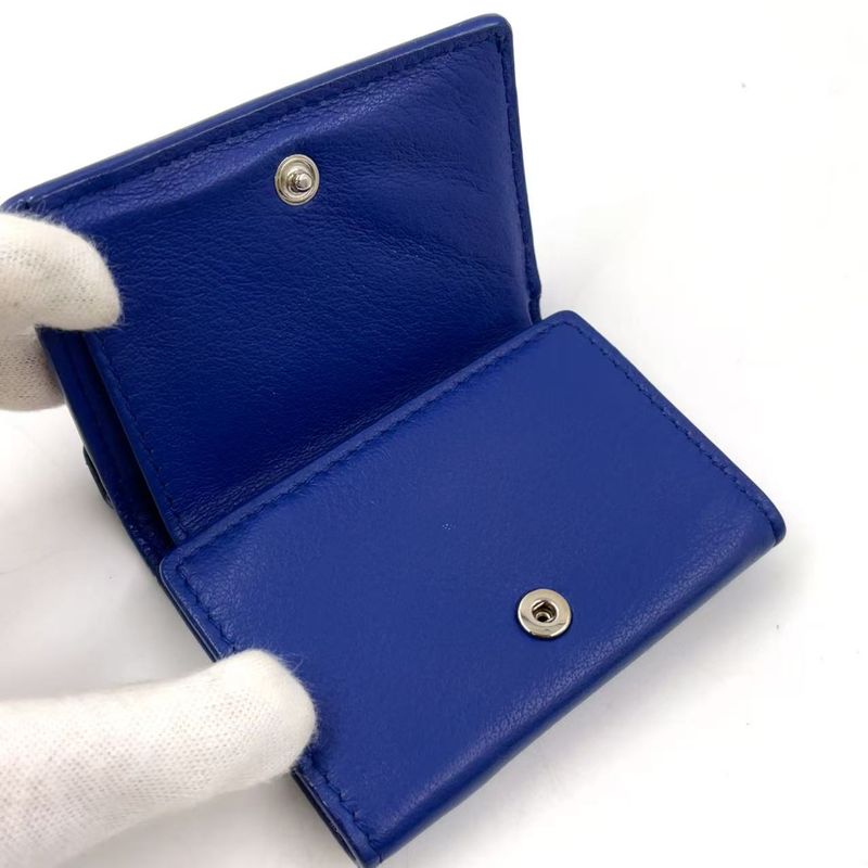 Balenciaga Paper Mini Leather Blue Trifold Wallet Silver
