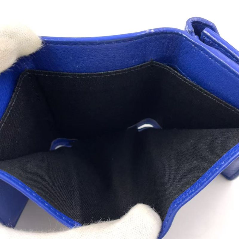 Balenciaga Paper Mini Leather Blue Trifold Wallet Silver