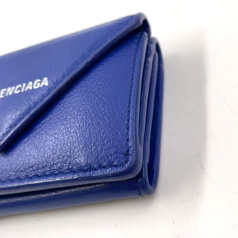 Balenciaga Paper Mini Leather Blue Trifold Wallet Silver