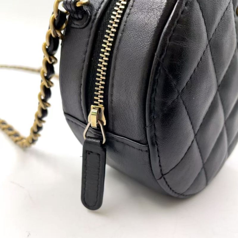 Chanel Matelasse Coco Mark Round Mini Chain Serial #23 Lambskin Black Shoulder