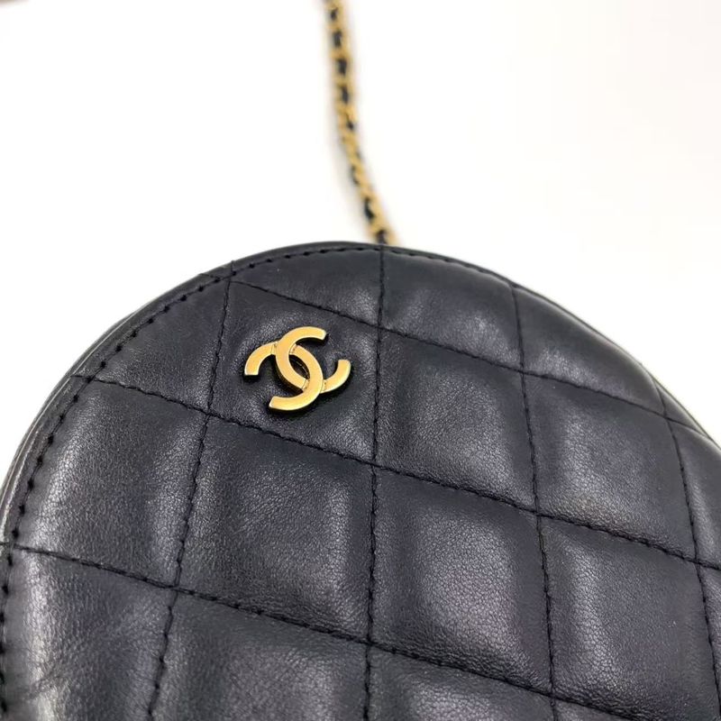 Chanel Matelasse Coco Mark Round Mini Chain Serial #23 Lambskin Black Shoulder