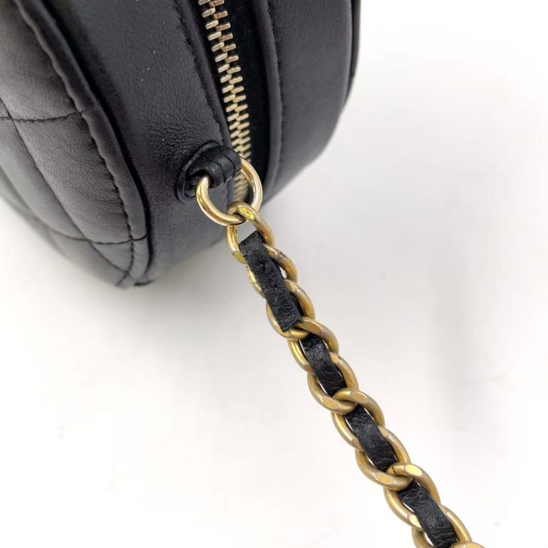 Chanel Matelasse Coco Mark Round Mini Chain Serial #23 Lambskin Black Shoulder