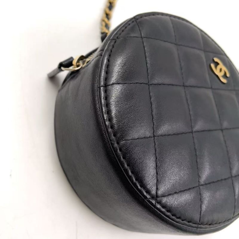 Chanel Matelasse Coco Mark Round Mini Chain Serial #23 Lambskin Black Shoulder