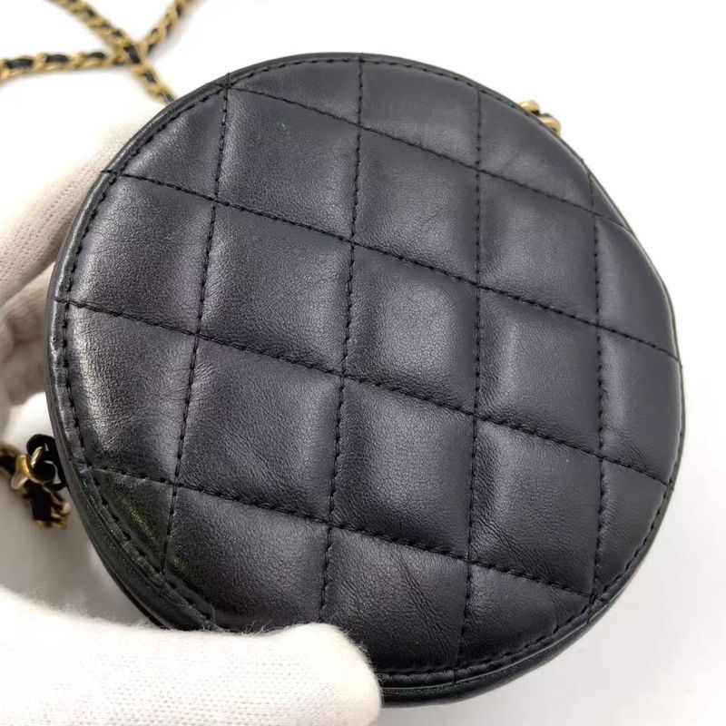 Chanel Matelasse Coco Mark Round Mini Chain Serial #23 Lambskin Black Shoulder