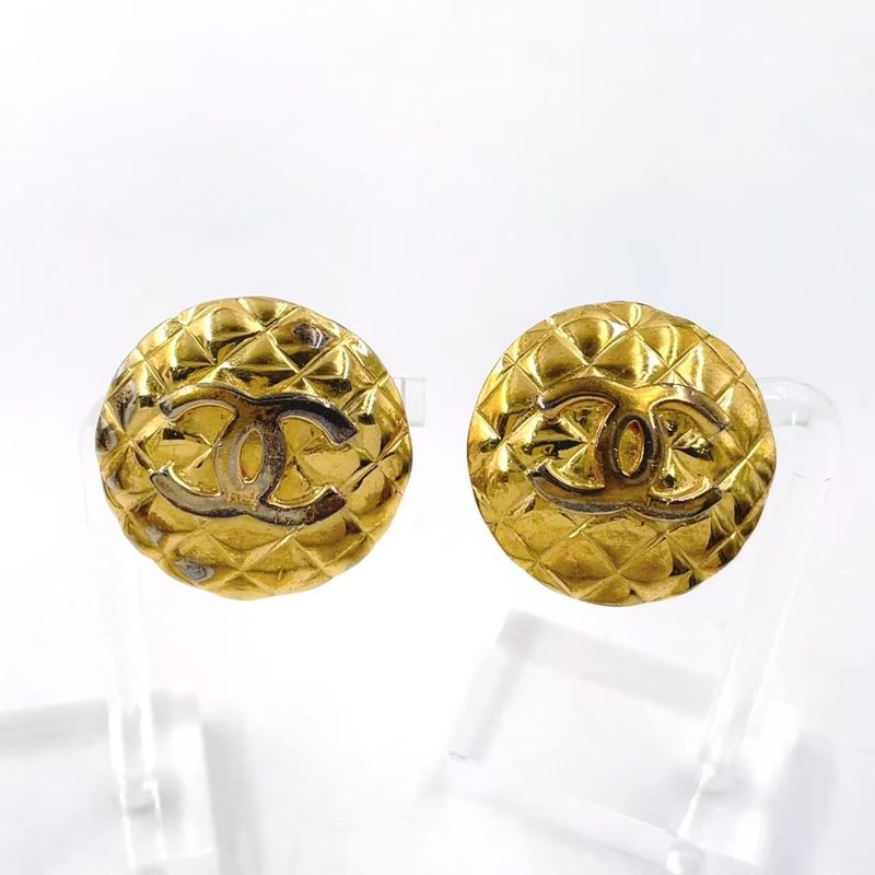 Chanel Coco Mark Matelasse GP Gold Earrings