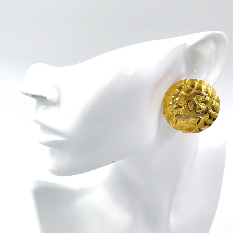 Chanel Coco Mark Matelasse GP Gold Earrings