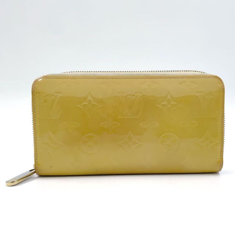Louis Vuitton Zippy Round Zipper Enamel Leather Yellow Wallet Gold M90142