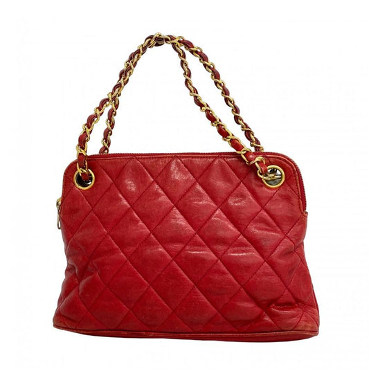Chanel Handbag Matelasse Lambskin Red Gold Hardware Women