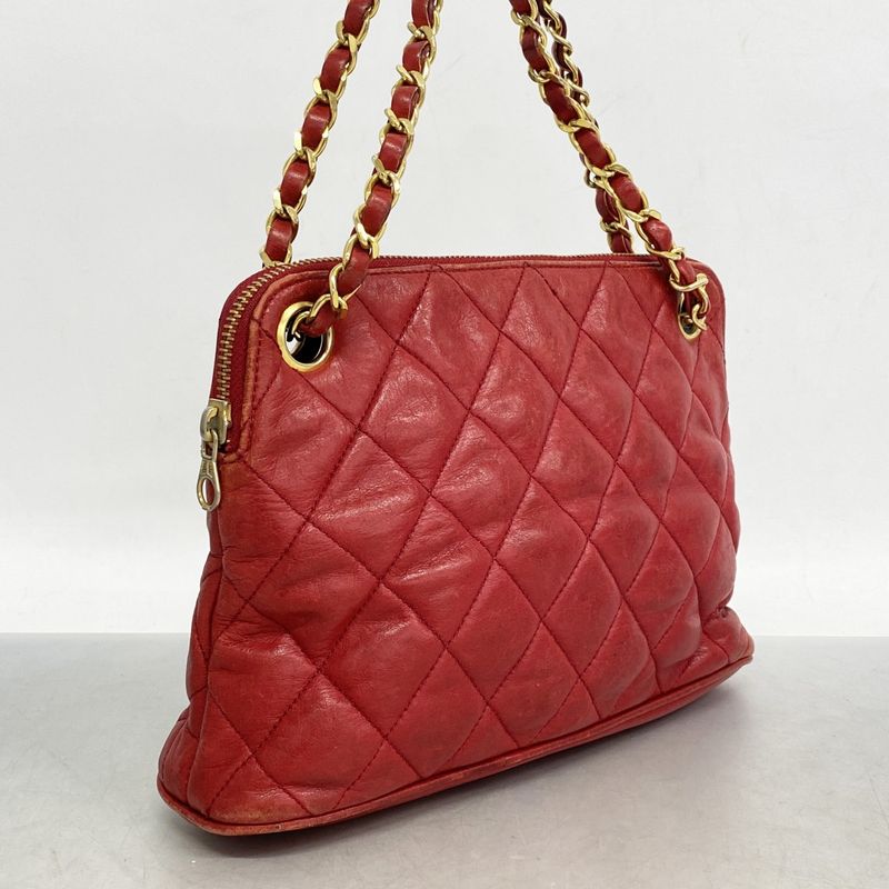 Chanel Handbag Matelasse Lambskin Red Gold Hardware Women