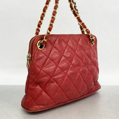 Chanel Handbag Matelasse Lambskin Red Gold Hardware Women