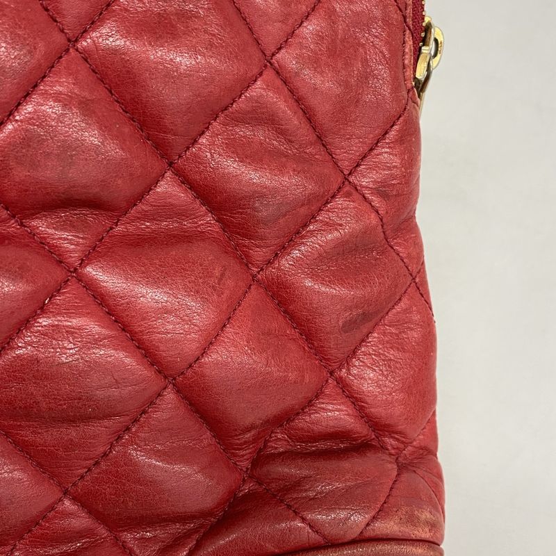 Chanel Handbag Matelasse Lambskin Red Gold Hardware Women