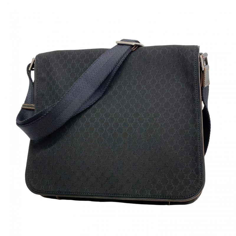 Celine Shoulder Bag Macadam Canvas Black Silver Hardware Women