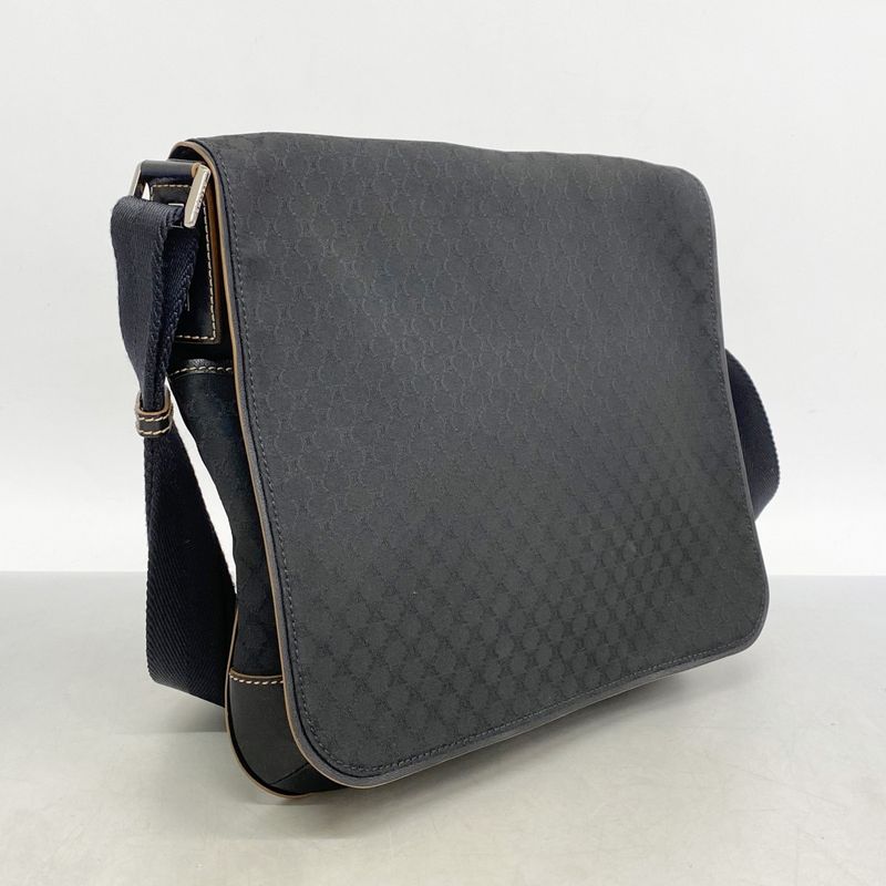 Celine Shoulder Bag Macadam Canvas Black Silver Hardware Women