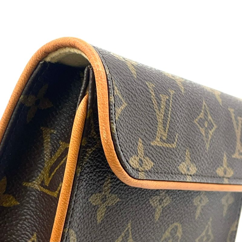 Louis Vuitton Pochette Twin PM Monogram Leather × PVC Brown Shoulder Bag Gold
