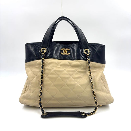 Chanel Matelasse In The Mix Chain 16th 2way Tote Bag Calf Black And Beige